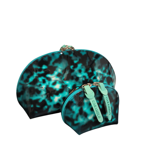 Mini trousse à trésors vernis motif léopard bleu