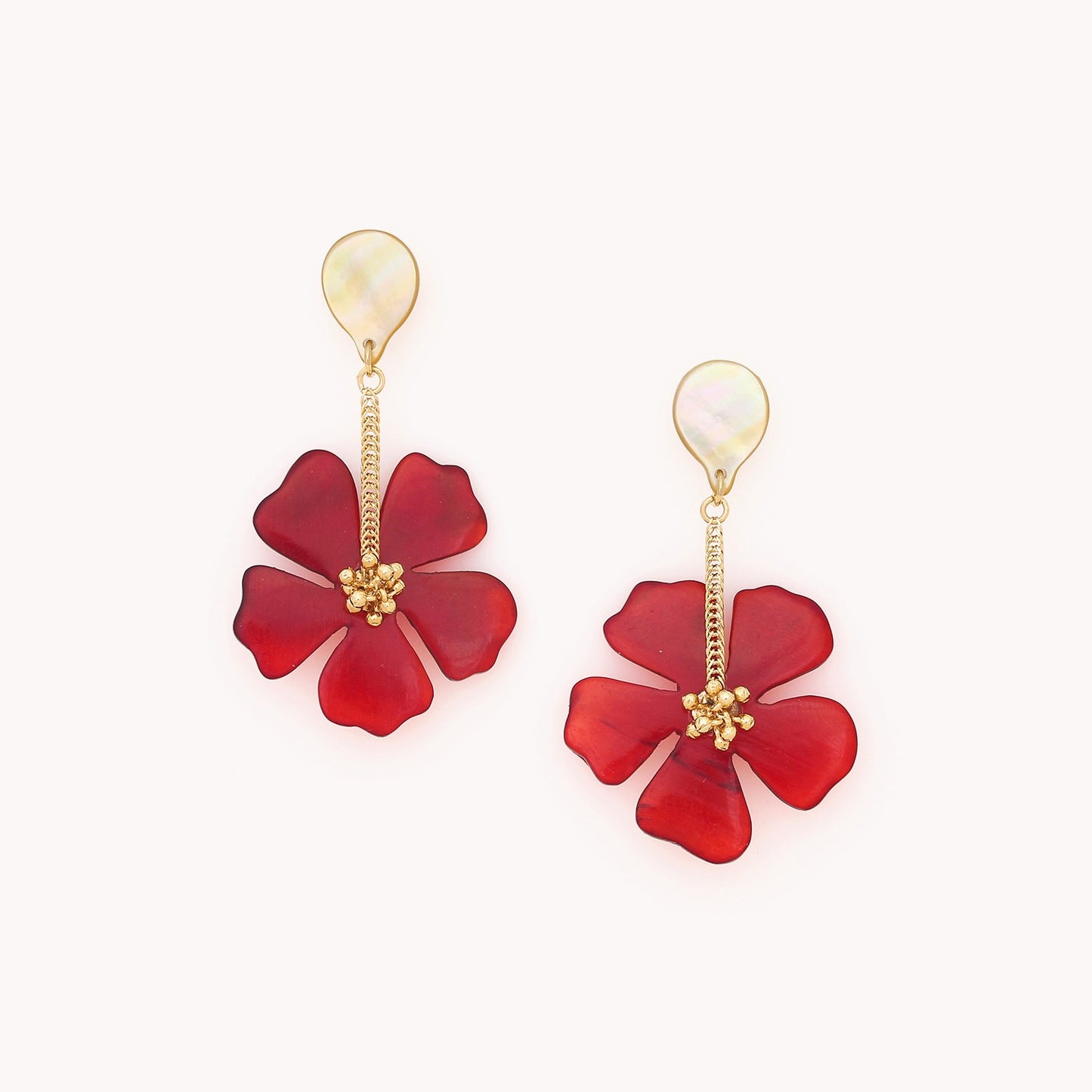 Boucles d'oreilles poussoir pendant fleur HIBISCUS Nature bijoux