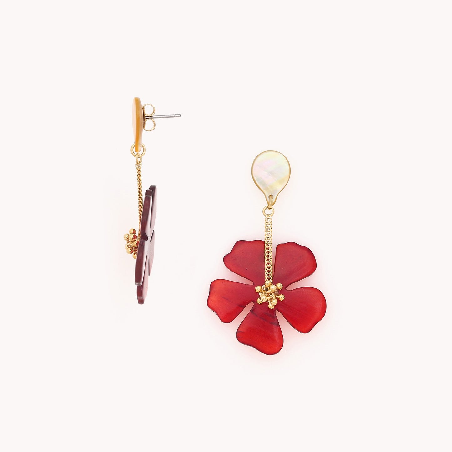 Boucles d'oreilles poussoir pendant fleur HIBISCUS Nature bijoux